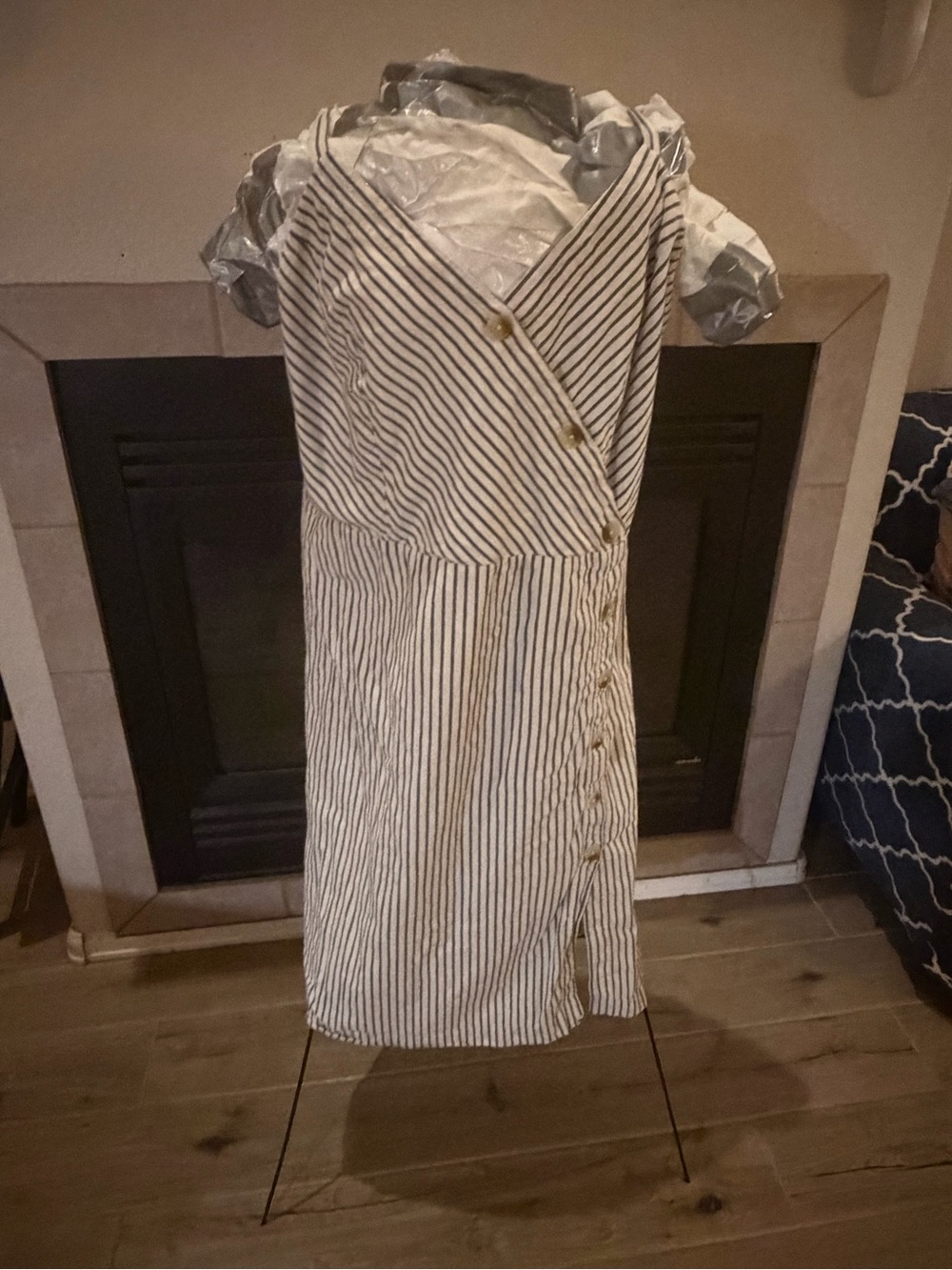 White and Black Striped Smocked Sundress